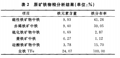 原矿铁物相分析结果