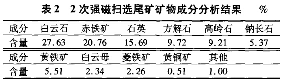 2次强磁扫选尾矿物成分分析结果