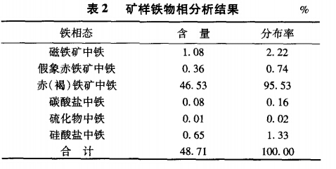 矿样铁物相分析结果