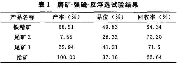 磨矿-强磁-反浮选试验结果